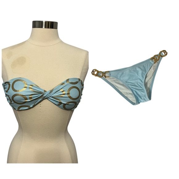 L*Space Bikini Set Circle Print Blue Gold Size XS - Picture 1 of 6